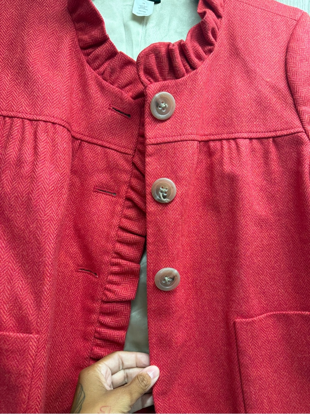 J. Crew Red Ruffle-Trim Wool-Blend Blazer - Picture 3 of 6